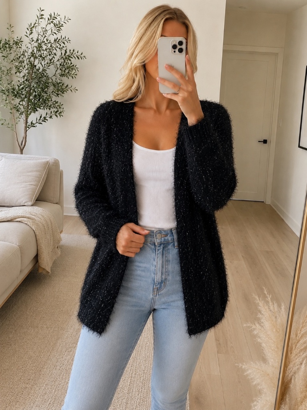NWT Black Cozy Glam Open Sweater Medium